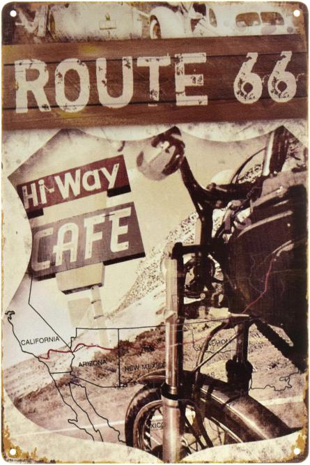 Route 66 (Hi-Way Cafe) (ms-002201) Металлическая табличка - 20x30см