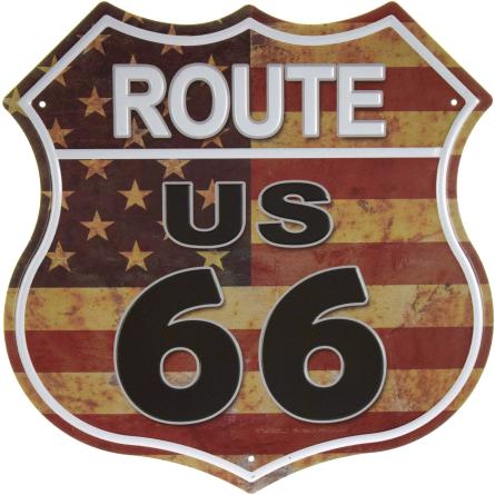 Route US 66 (Flag USA) (ms-001327) Металлическая табличка - 30x30см