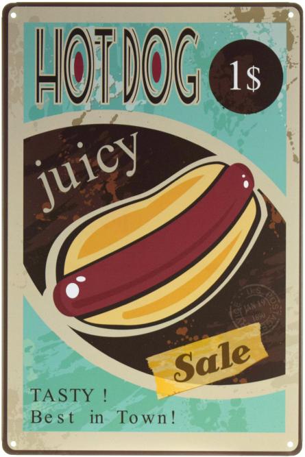 Сочный Хот-Дог / Hot Dog Juicy (ms-001416) Металлическая табличка - 20x30см