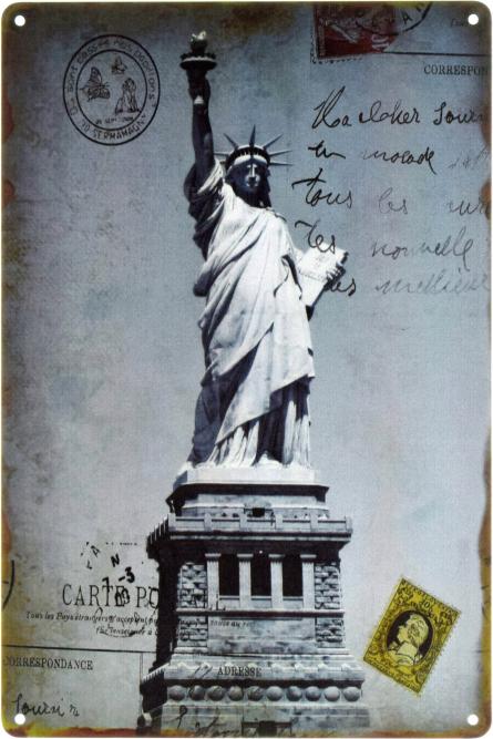 Статуя Свободи (Листівка З Минулого) (ms-001976) Металева табличка - 20x30см