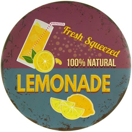Свежевыжатый Лимонад, Натуральный На 100% / Fresh Squeezed Lemonade 100% Natural (ms-001341) Металлическая табличка - 30см (круглая)