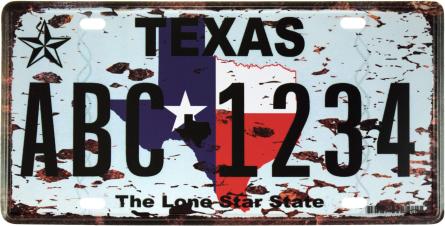 Техас / Texas (ABC 1234) (ms-001560) Металлическая табличка - 15x30см