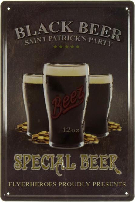 Темне Пиво (Вечірка Святого Патрика) / Black Beer (Saint Patrick's Party) (ms-002335) Металева табличка - 20x30см