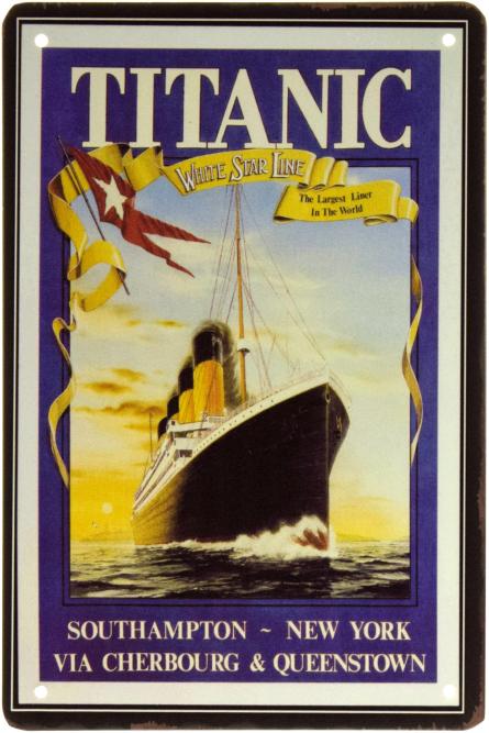 Титанік (Уайт Стар Лайн) / Titanic (White Star Line) (ms-002322) Металева табличка - 20x30см