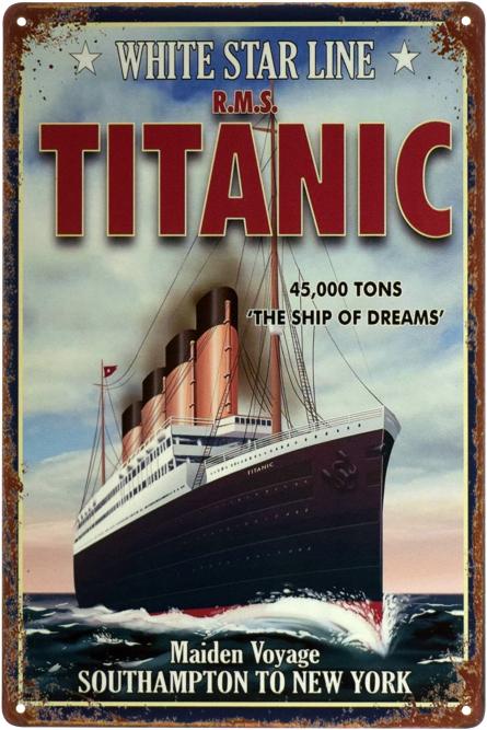 Титаник / White Star Line R.M.S. Titanic (ms-003111) Металлическая табличка - 20x30см