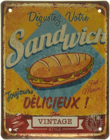 Традиционный Cэндвич / Sandwich The Vintage Style (ms-001518) Металлическая табличка - 18x22см