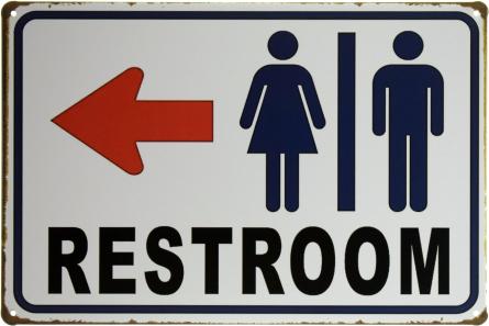 Туалет (Стрелка На Лево) / Restroom (ms-001948) Металлическая табличка - 20x30см