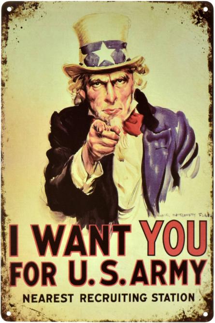 Я Хочу Тебя Для Армии США / I Want You For U. S. Army (ms-00553) Металлическая табличка - 20x30см