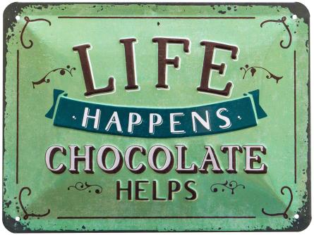 В Жизни Бывает, Шоколад Помогает / Life Happens Chocolate Helps (ms-002075) Металлическая табличка - 15х20см