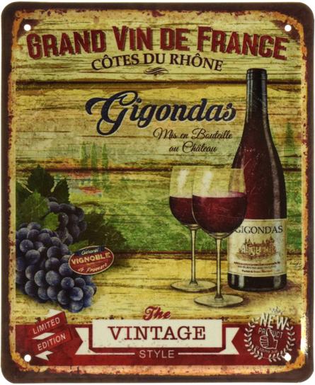 Великое Вино Франции (Кот-дю-Рон) / Grand Vin De France (Côtés Du Rhône) (ms-002833) Металлическая табличка - 18x22см