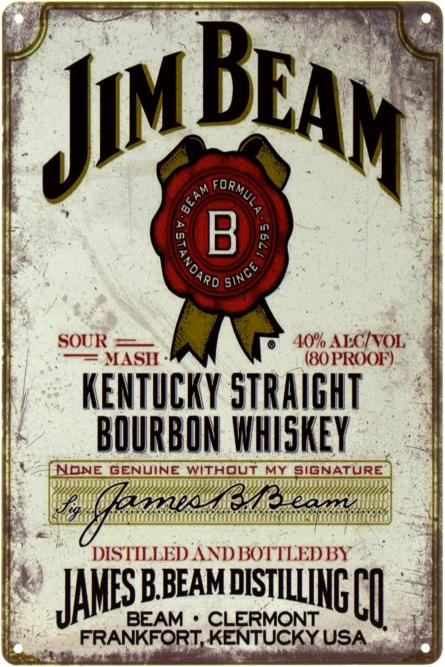Виски Jim Beam White Bourbon (ms-001379) Металлическая табличка - 20x30см