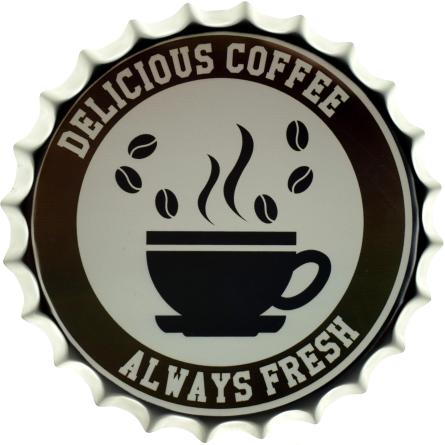 Смачна Кава, Завжди Свіжа / Delicious Coffee Always Fresh (ms-001703) Металева табличка - 35см (кришка)