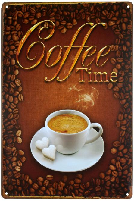Время Кофе / Coffee Time (ms-00420) Металлическая табличка - 20x30см
