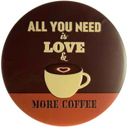 Все, Що Вам Потрібно - Це Любов І Більше Кави / All You Need Is Love And More Coffee (ms-002014) Металева табличка - 30см (кругла)
