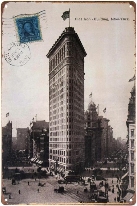 Здание-Утюг, Нью-Йорк / Flatiron Building - Building, New-York (ms-001392) Металлическая табличка - 20x30см