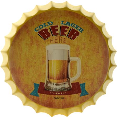 Тут Холодне Світле Пиво / Cold Lager Beer Here (ms-001685) Металева табличка - 35см (кришка)